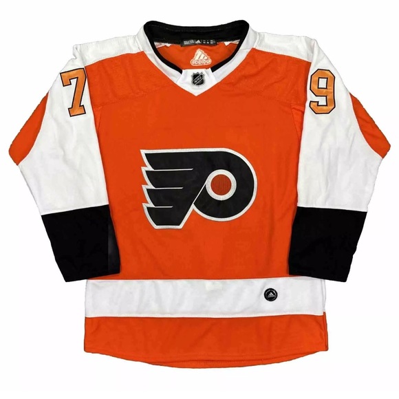Adidas Philadelphia Flyers NHL Orange Home Jersey W/ Fight Strap Carter Hart #79 - Picture 1 of 12
